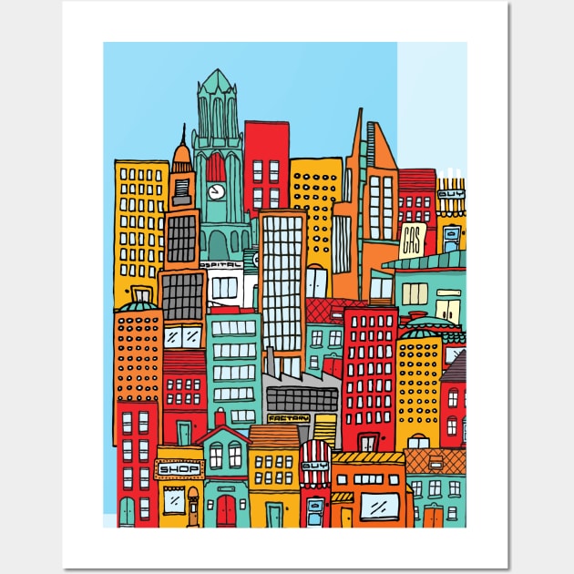 City Skyline - Retro Art Wall Art by Moshi Moshi Designs